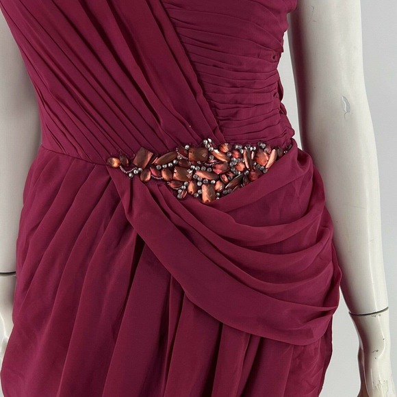 Lara Silk Cocktail Dress Size 12 Scarlet Pink Jeweled One Shoulder Pintuck NEW - Picture 2 of 6